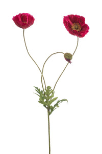 Amapolas artificiales - 1 tallo - rojo fucsia